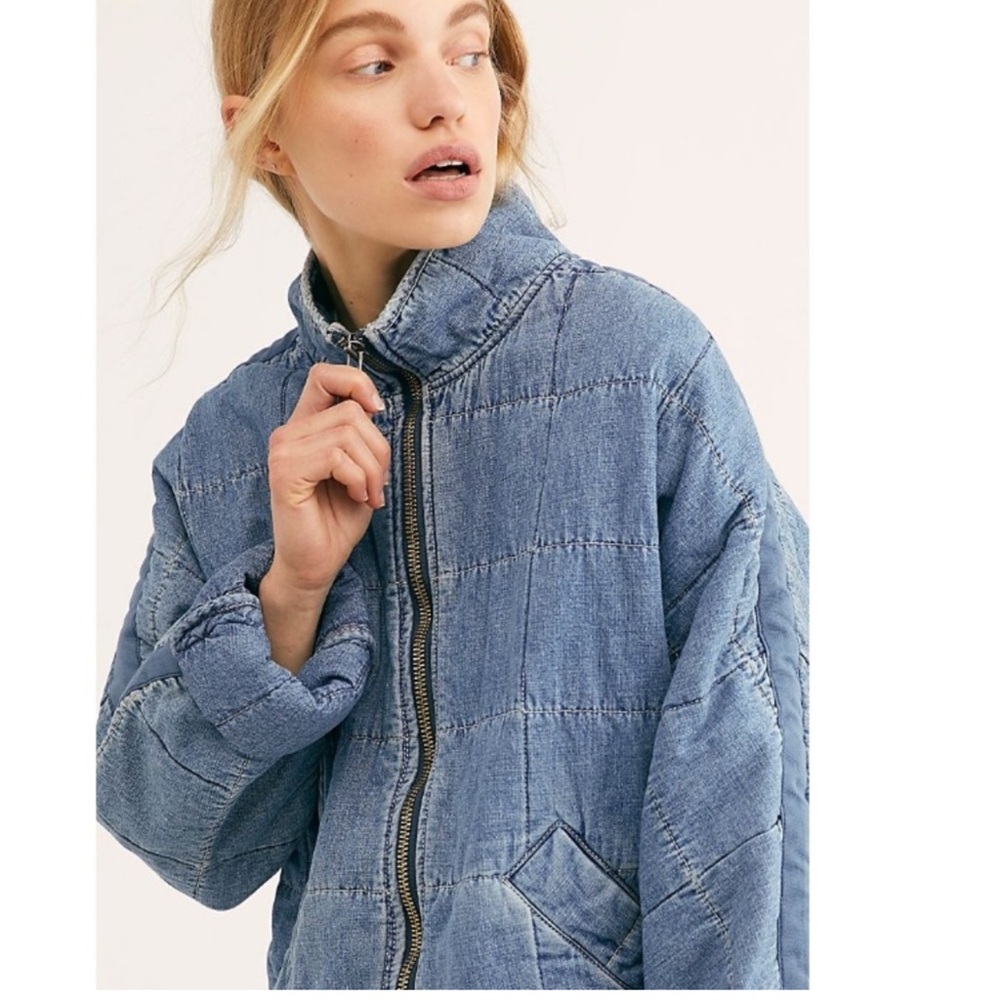 Free People Dolman Quilted Knit Jacket, Cali Indigo xL - Picture 3 of 13